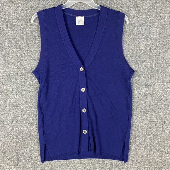 Vintage Partners Mervyns Cardigan Women's Large Blue Sleeveless 100% Acrylic - Picture 1 of 9